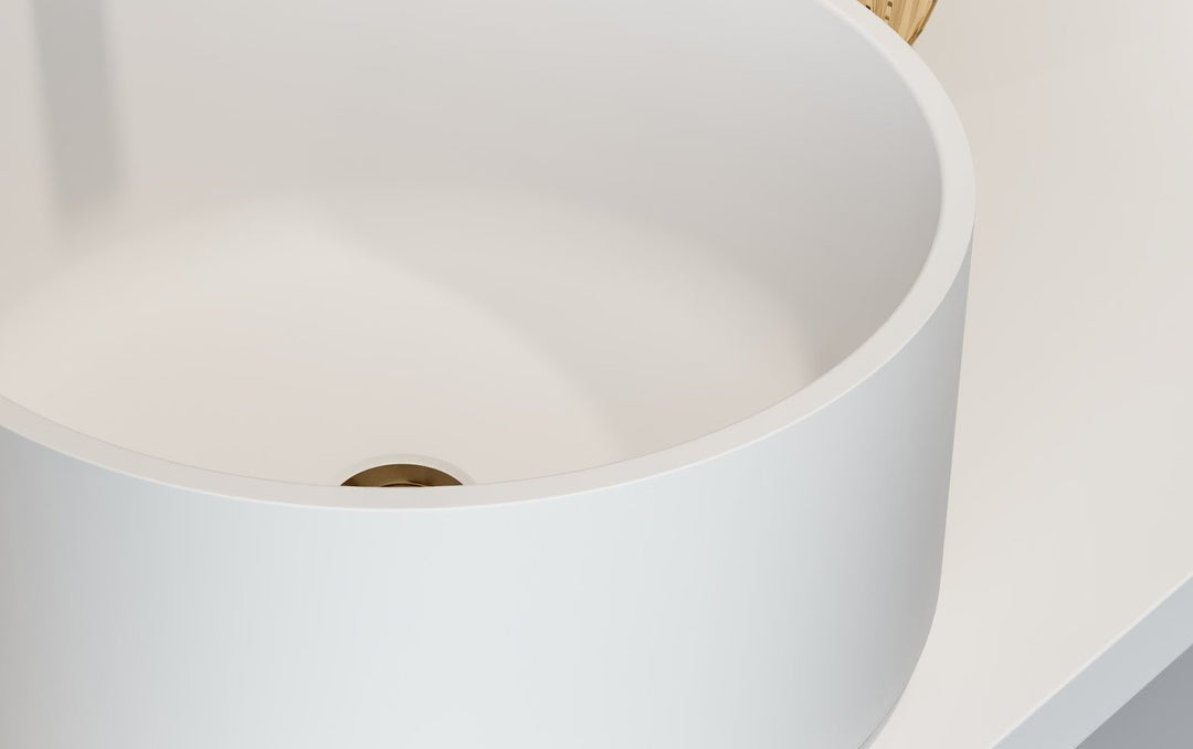 Solace-B White Round Stone Vessel Sink