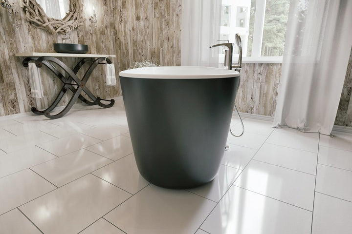 Lullaby Mini Black-White Freestanding Solid Surface Bathtub
