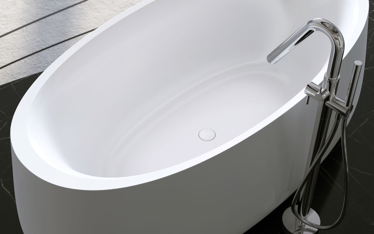 Leah Premium White Freestanding Solid Surface Bathtub | Aquatica