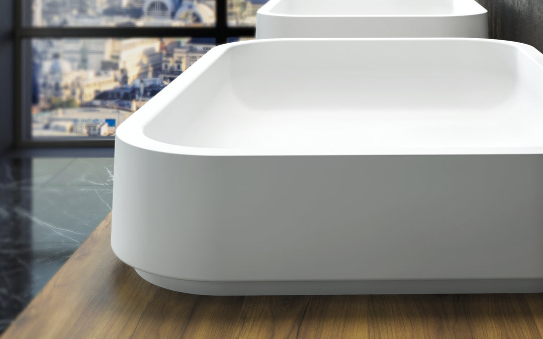 Solace-A White Rectangular Stone Vessel Sink