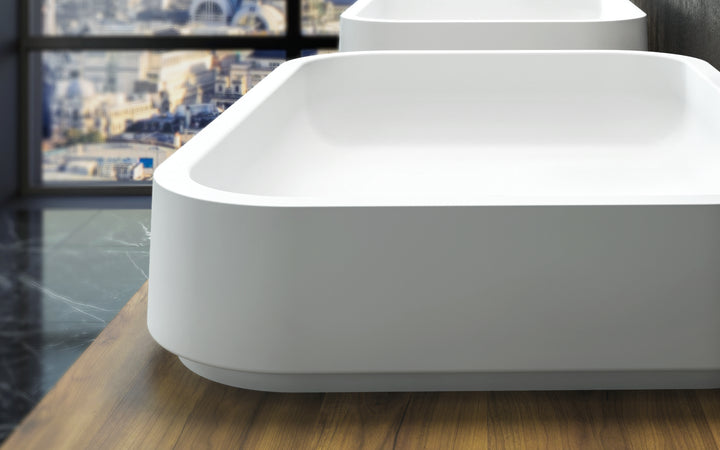 Solace-A White Rectangular Stone Vessel Sink