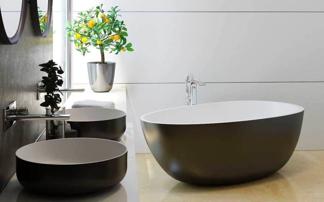 Spoon 2 Black-White Freestanding Solid Surface Bathtub