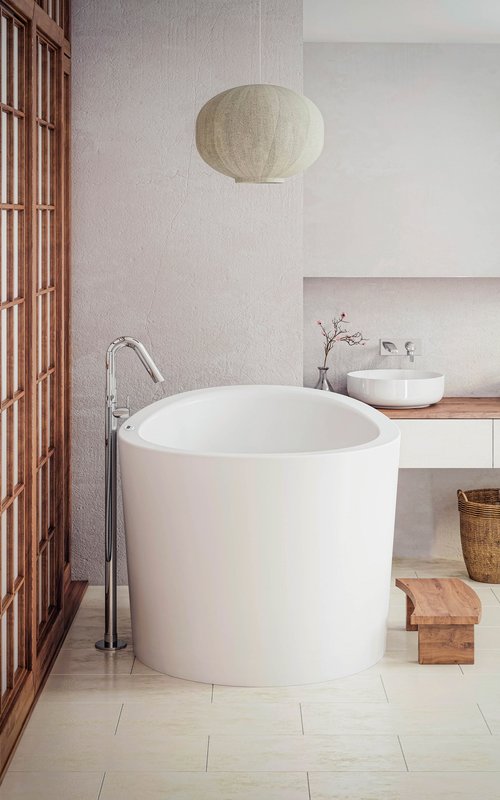 True Ofuro Mini Freestanding Solid Surface Bathtub with Tranquility