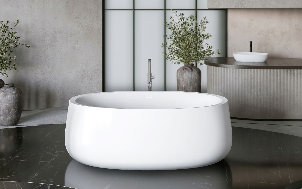 Leah Wht Freestanding Solid Surface Bathtub – Aquatica Baths USA