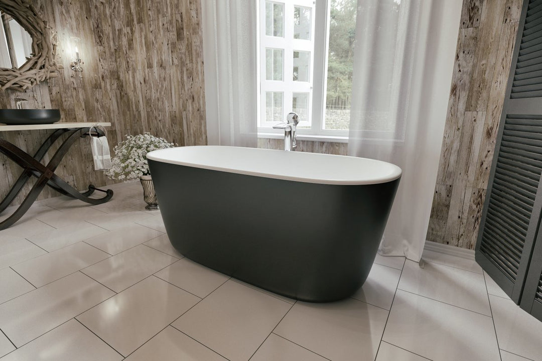 Lullaby Mini Black-White Freestanding Solid Surface Bathtub