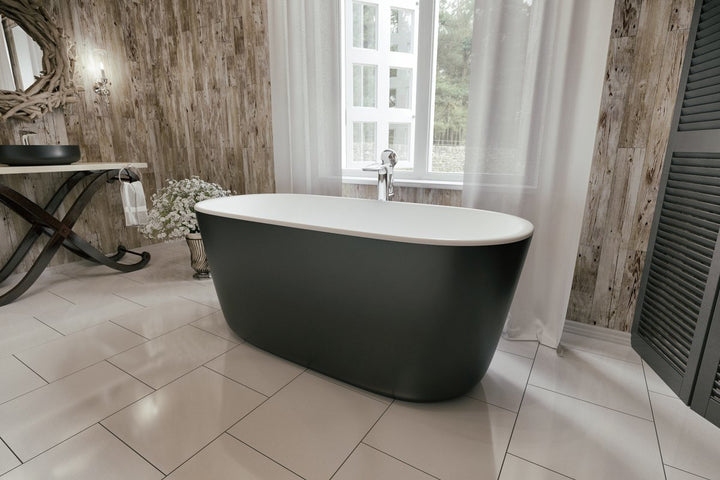 Lullaby Mini Black-White Freestanding Solid Surface Bathtub