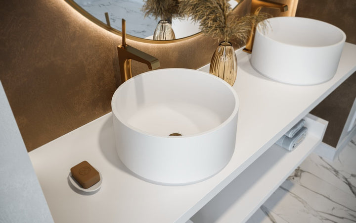 Solace-B White Round Stone Vessel Sink