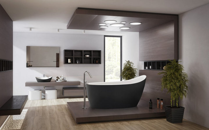 Emmanuelle 2 Black-White Freestanding Solid Surface Bathtub