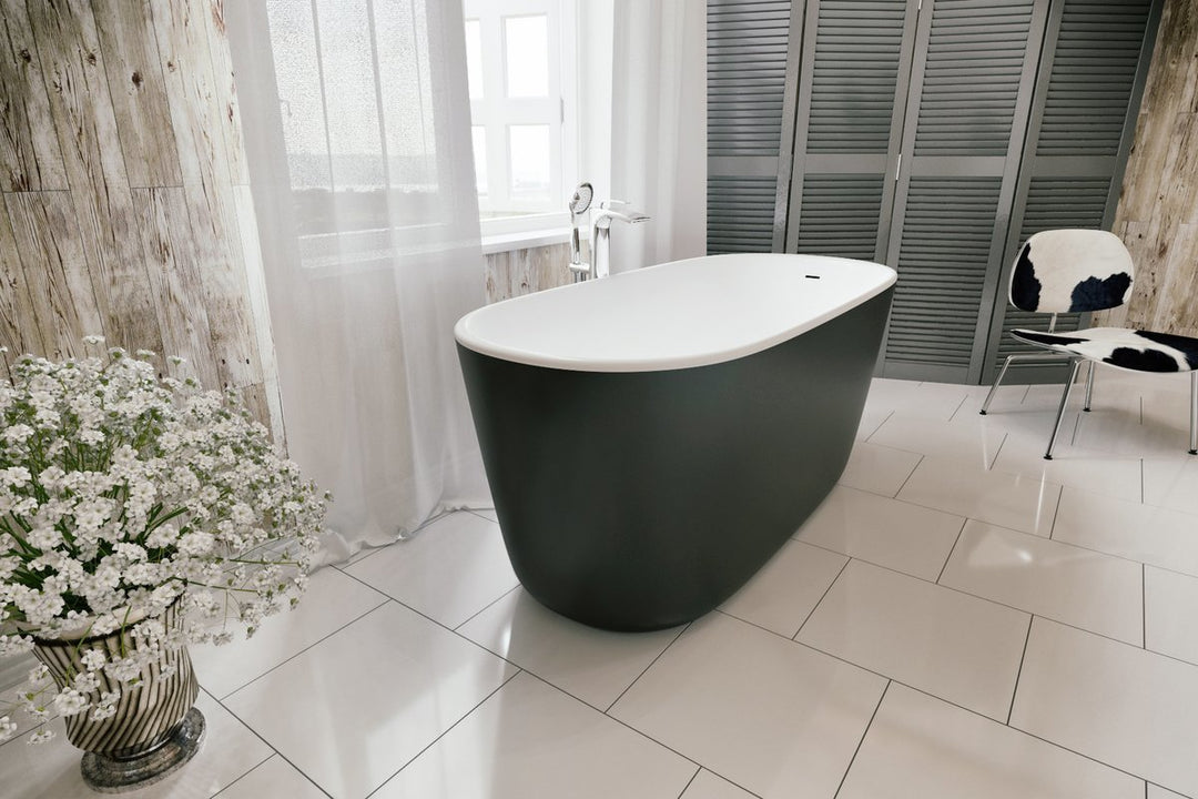 Lullaby Mini Black-White Freestanding Solid Surface Bathtub