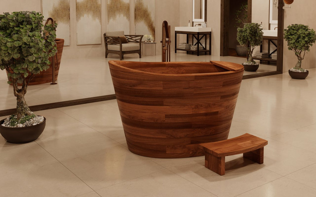 True Ofuro Wood Freestanding Solid Surface Bathtub