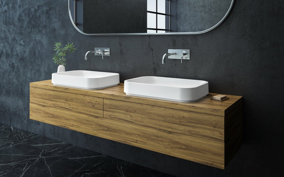 Solace-A White Rectangular Stone Vessel Sink