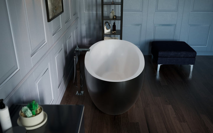Sensuality Mini Black-White Freestanding Solid Surface Bathtub