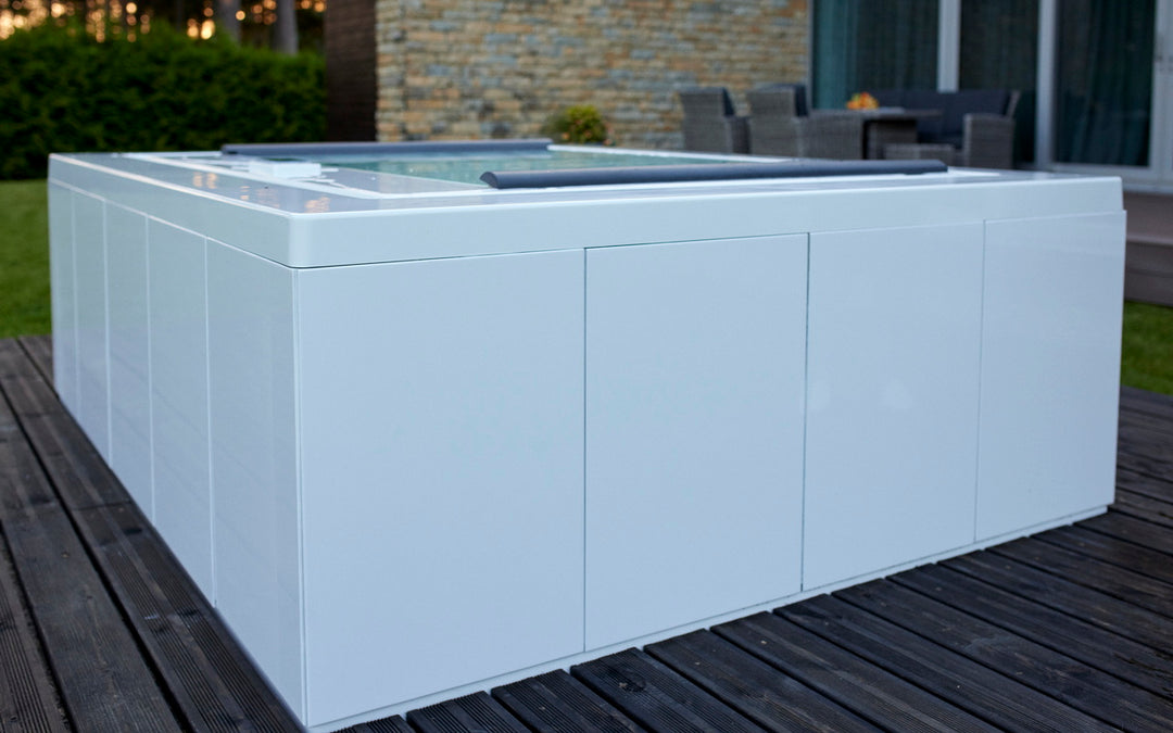 Downtown Infinity Spa w White Composite Siding (fmr. Maridur)