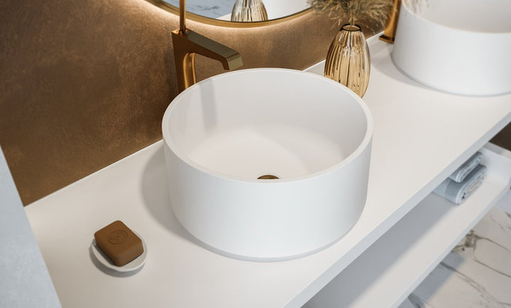 Solace-B White Round Stone Vessel Sink
