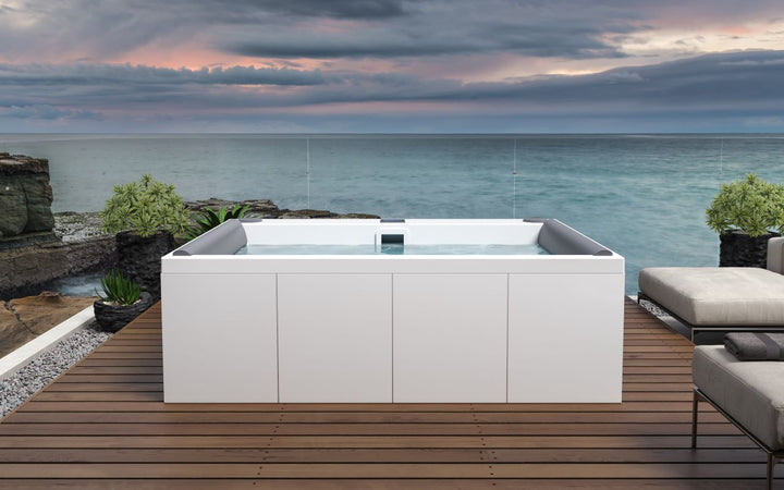 Downtown Spa with White Composite Siding (fmr. Maridur)