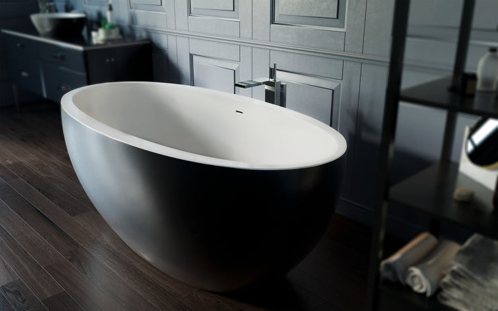 Sensuality Mini Black-White Freestanding Solid Surface Bathtub