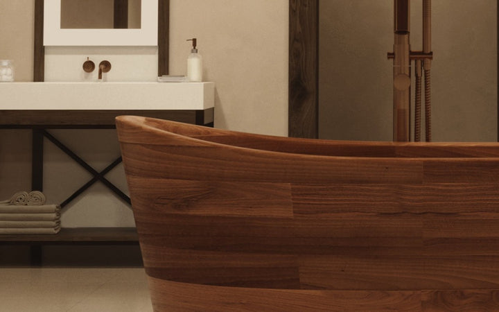 True Ofuro Wood Freestanding Solid Surface Bathtub