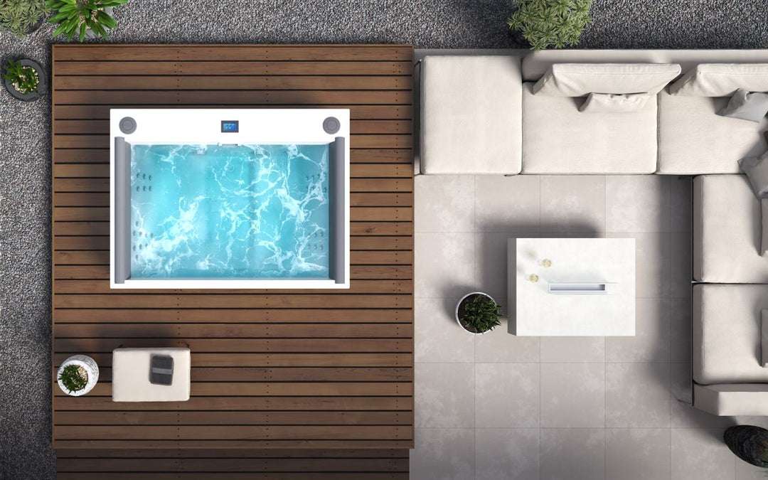 Downtown Spa with White Composite Siding (fmr. Maridur)