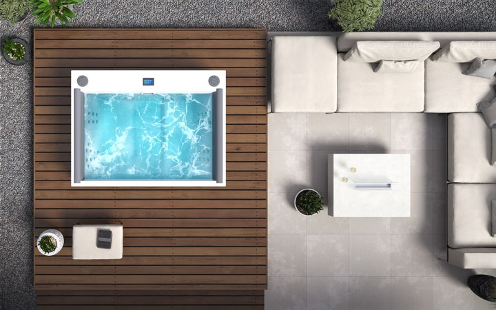 Downtown Spa with White Composite Siding (fmr. Maridur)