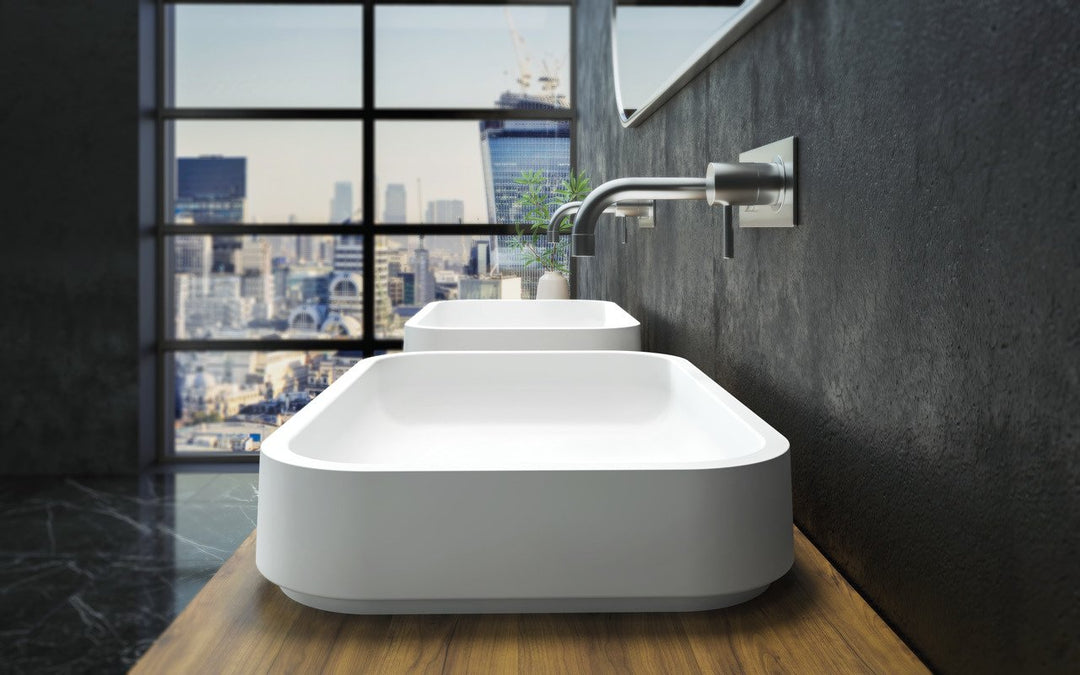 Solace-A White Rectangular Stone Vessel Sink