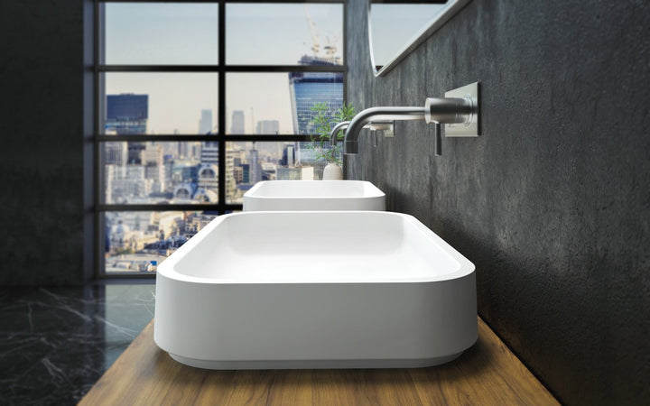 Solace-A White Rectangular Stone Vessel Sink