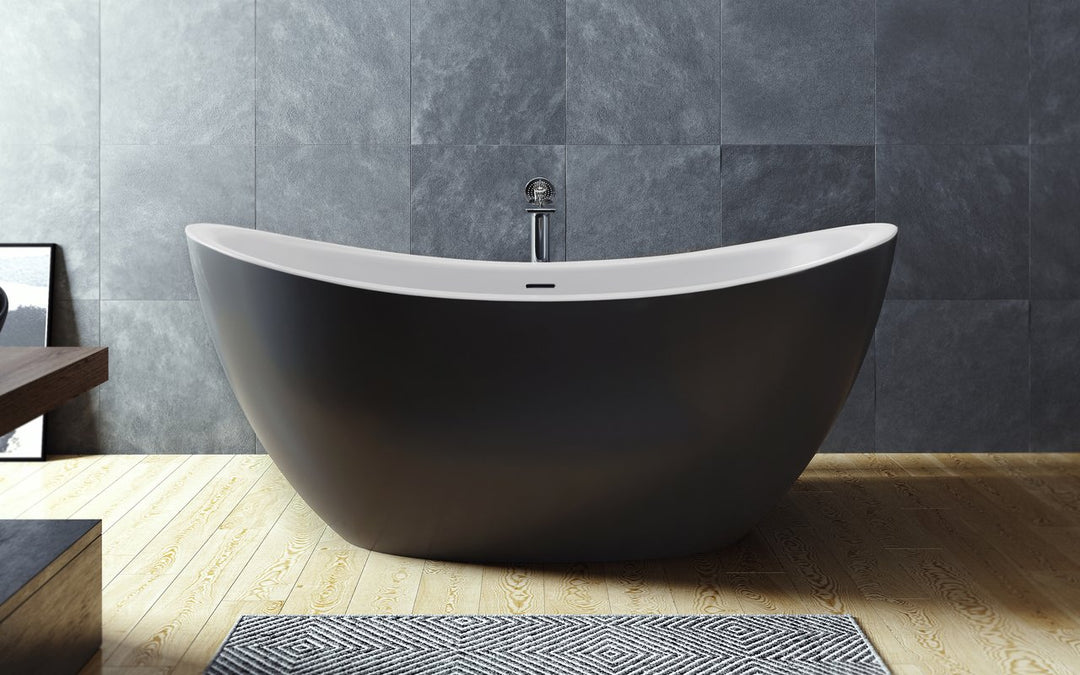 Lillian Black-White Freestanding Solid Surface Bathtub