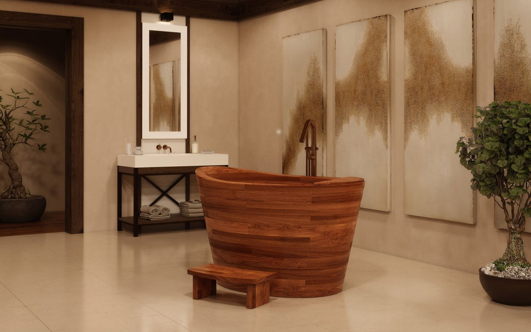 True Ofuro Wood Freestanding Solid Surface Bathtub