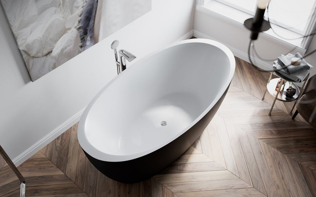 Sensuality Black-White Freestanding Solid Surface Bathtub