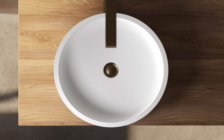 Solace-A White Round Stone Vessel Sink
