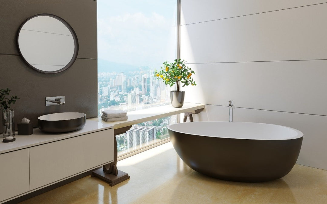 Spoon 2 Black-White Freestanding Solid Surface Bathtub