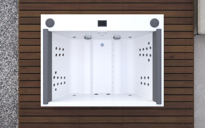 Downtown Spa with White Composite Siding (fmr. Maridur)