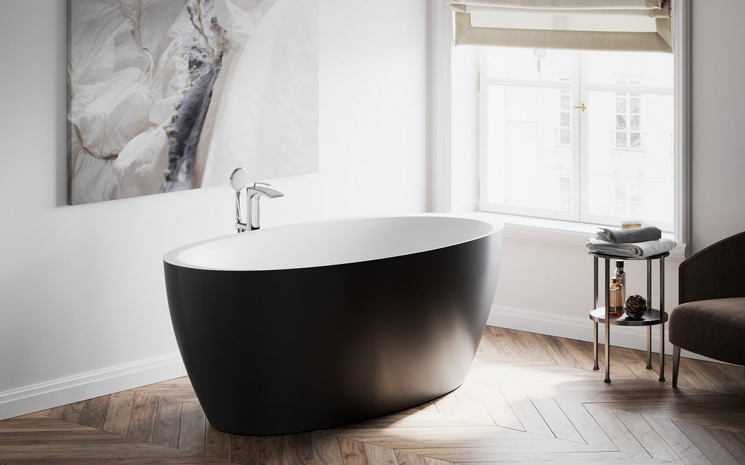 Sensuality Black-White Freestanding Solid Surface Bathtub