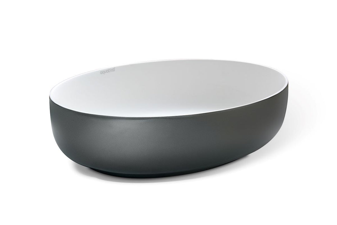 Aurora Gunmetal-White Oval Vessel Sink