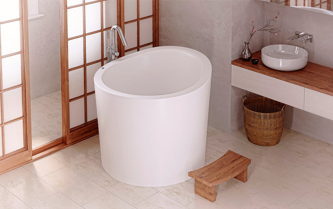 True Ofuro Mini Freestanding Solid Surface Bathtub with Tranquility