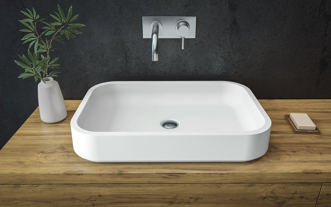 Solace-A White Rectangular Stone Vessel Sink