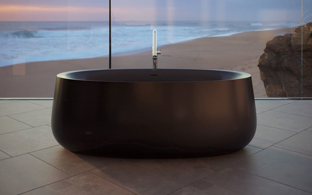 Leah Black Freestanding Solid Surface Bathtub