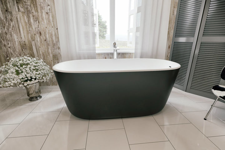 Lullaby Mini Black-White Freestanding Solid Surface Bathtub