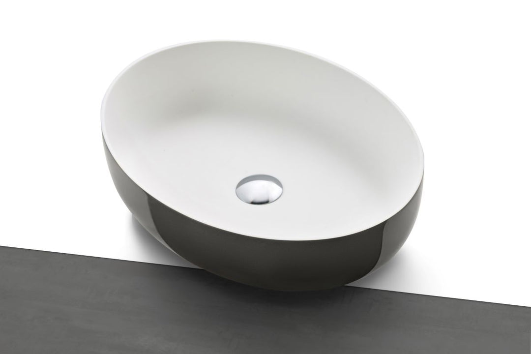 Aurora Gunmetal-White Supergloss Oval Vessel Sink