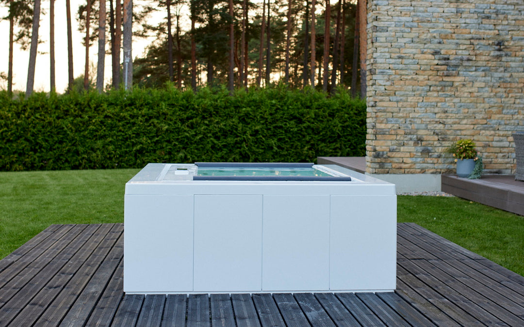 Downtown Infinity Spa w White Composite Siding (fmr. Maridur)