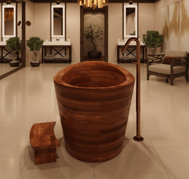 True Ofuro Wood Freestanding Solid Surface Bathtub