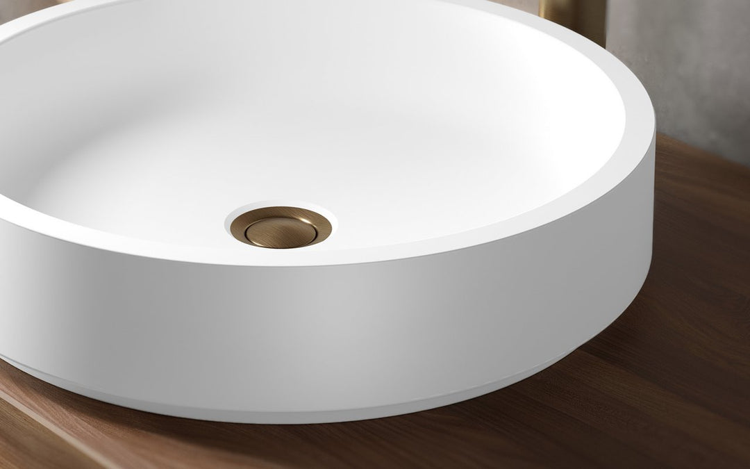 Solace-A White Round Stone Vessel Sink