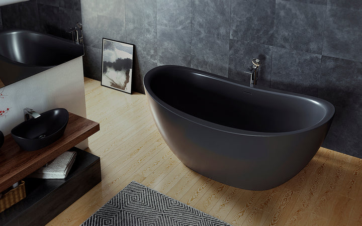 Lillian Black Freestanding Solid Surface Bathtub