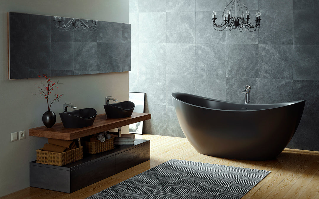 Lillian Black Freestanding Solid Surface Bathtub