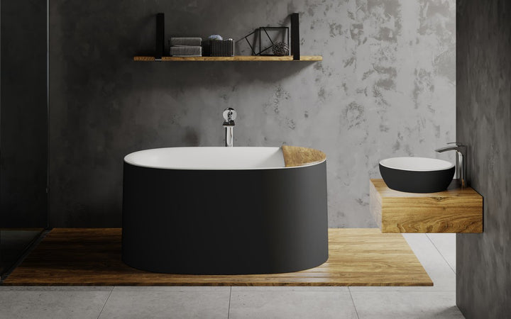 Sophia Black-White Freestanding Solid Surface Bathtub