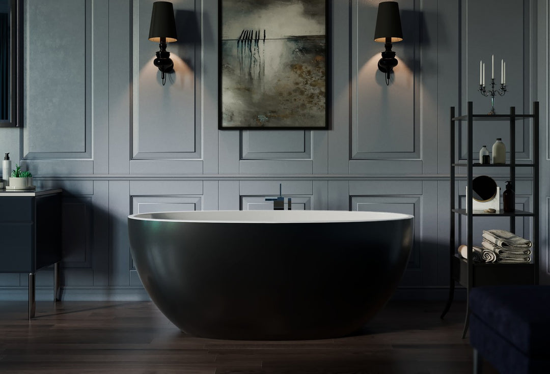 Sensuality Mini Black-White Freestanding Solid Surface Bathtub