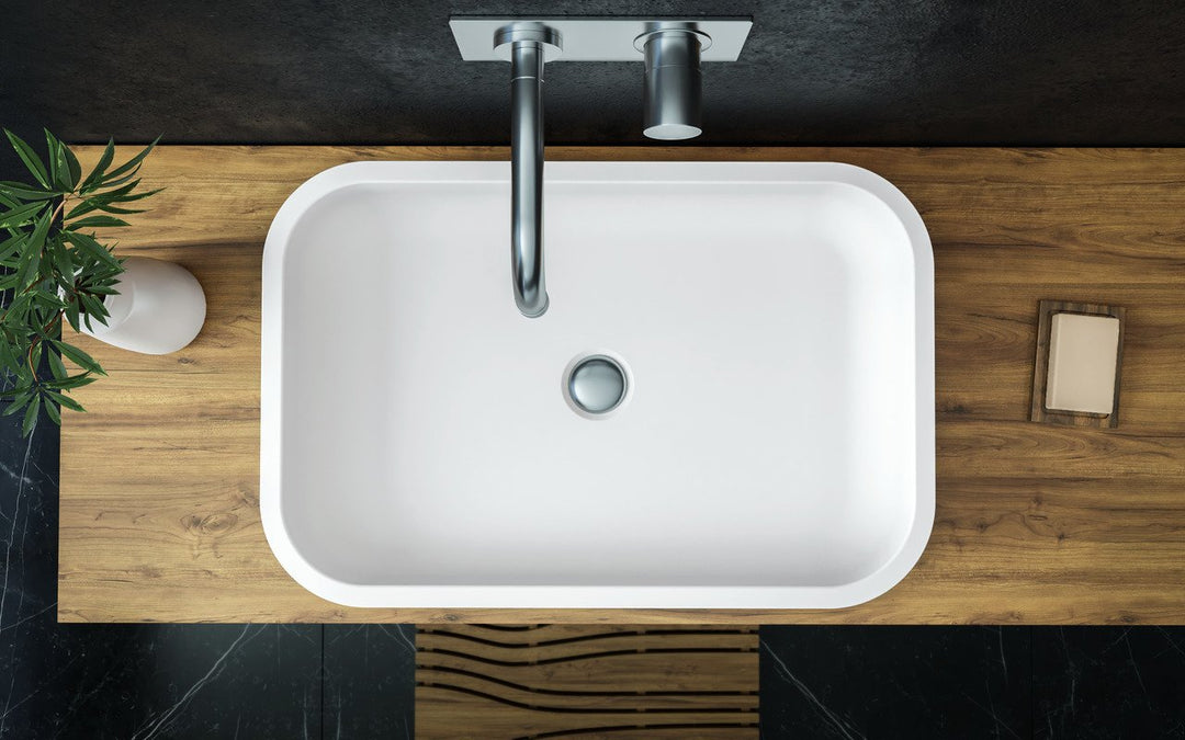 Solace-A White Rectangular Stone Vessel Sink
