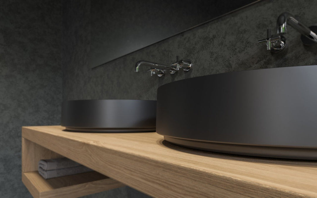 Solace-A Black-White Round Stone Vessel Sink