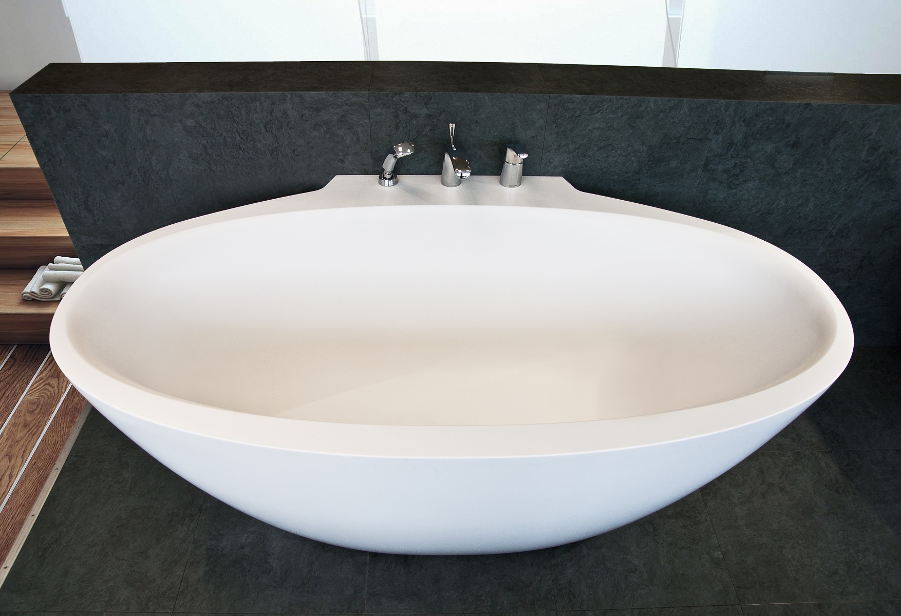 Aquatica Sensuality™ Mini-Wall Back To Wall Solid Surface Bathtub